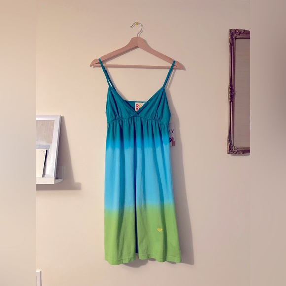NWTS Roxy Ombre Blue and Green Sun Dress Women’s Small Casual Bohemian Surf - Picture 1 of 6